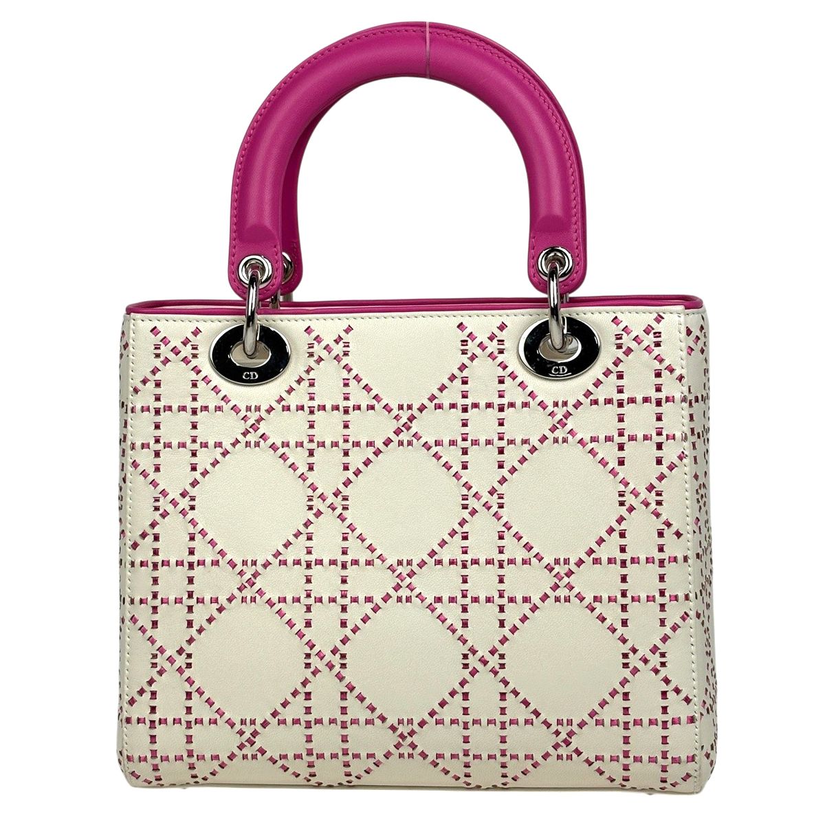 Dior Lady Cannage Bicolor Handbag Leather White Pink