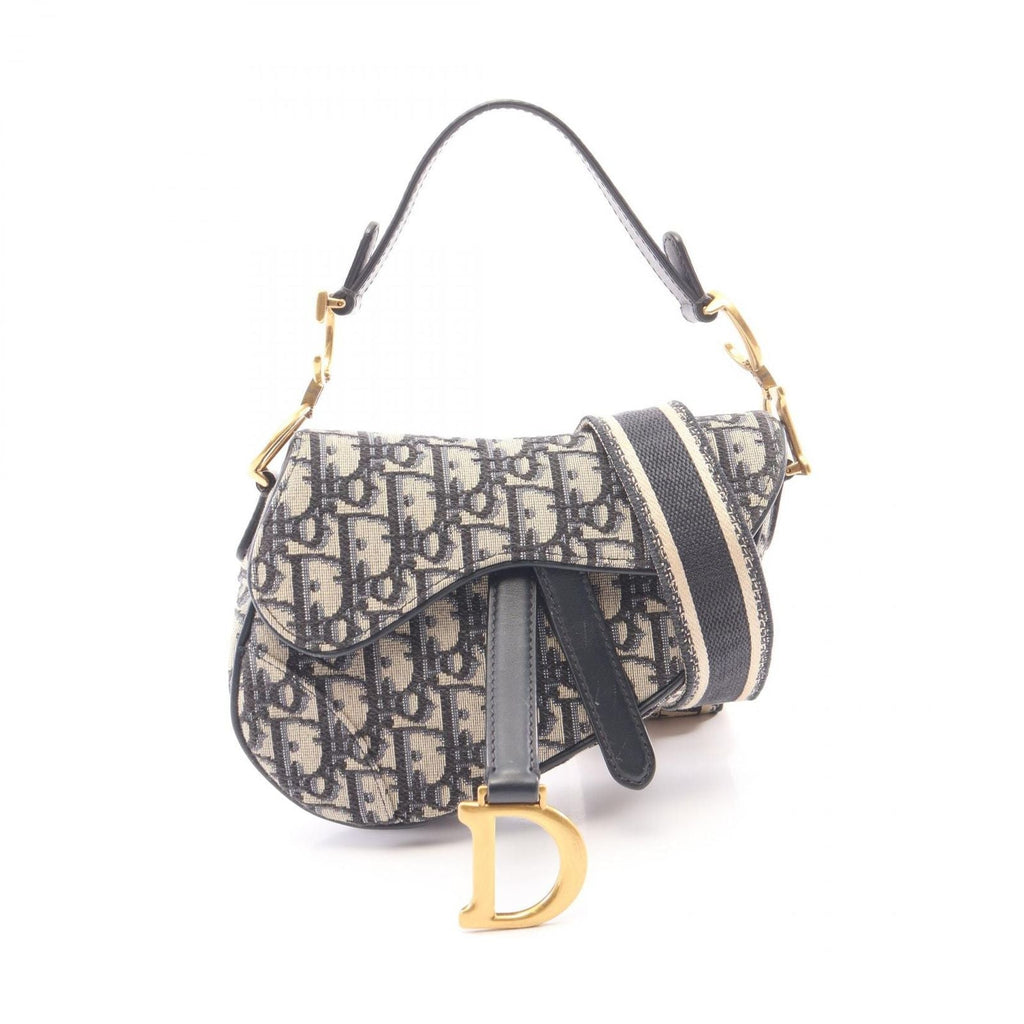 Dior Saddle Bag Mini Oblique Jacquard 2-Way Navy Canvas Leather