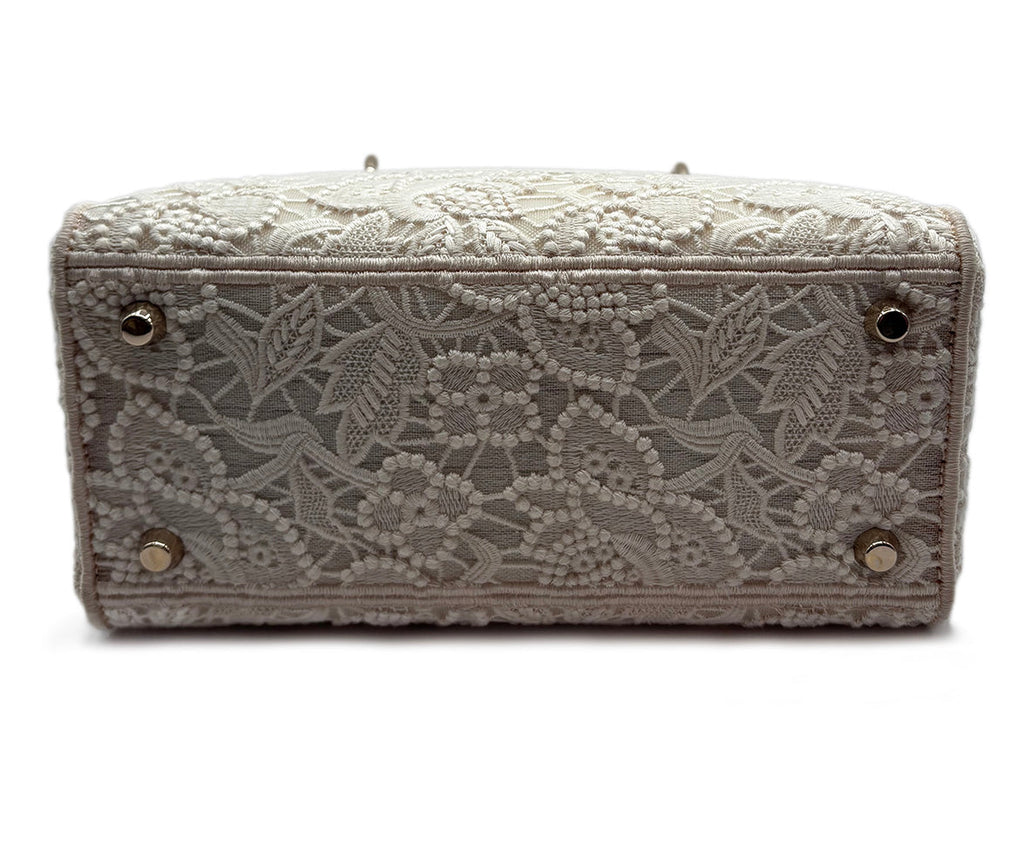 Christian Dior White Canvas & Lace Handbag