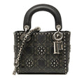 Dior Cannage Lady Studded Handbag Chain Shoulder Bag 2WAY Black Leather