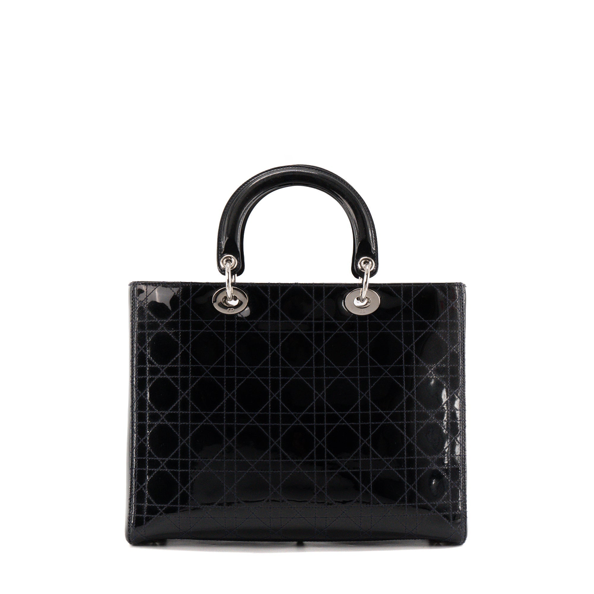 DIOR - Vintage black patent cannage leather Lady Dior Large handbag