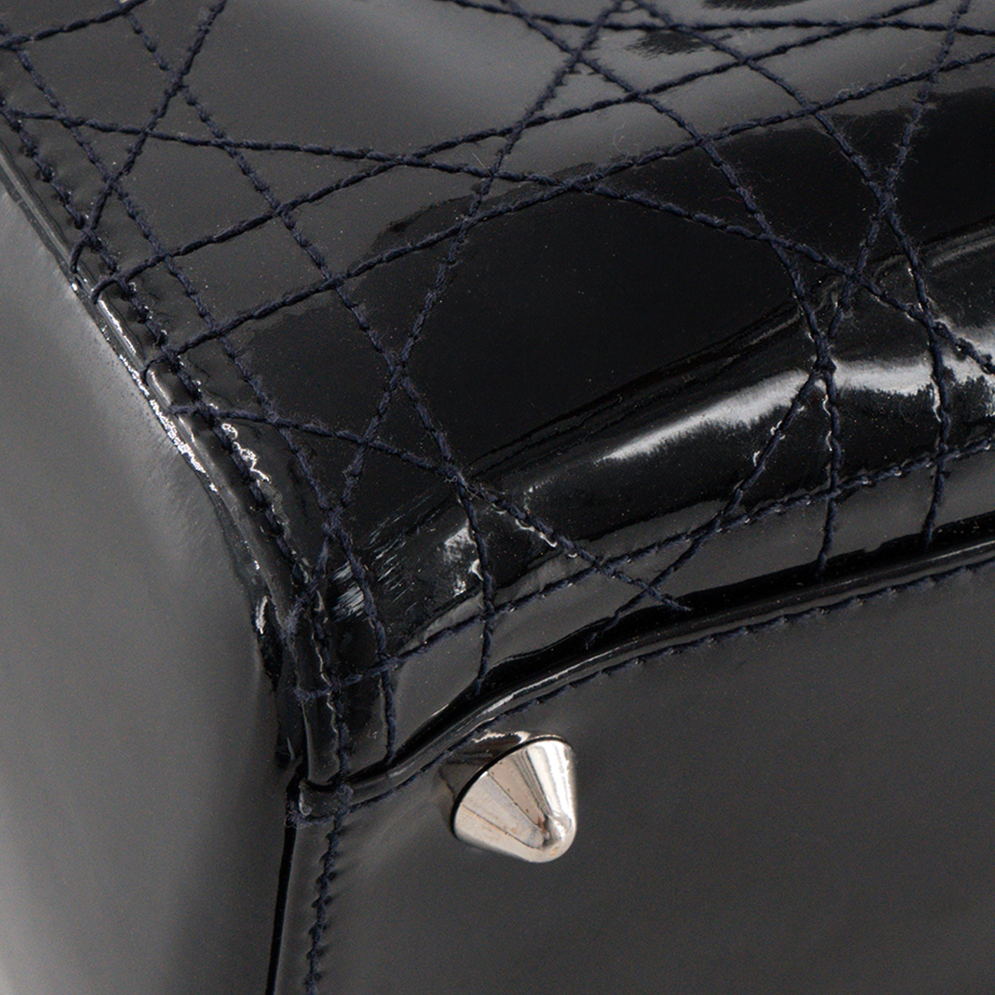 DIOR - Vintage black patent cannage leather Lady Dior Large handbag