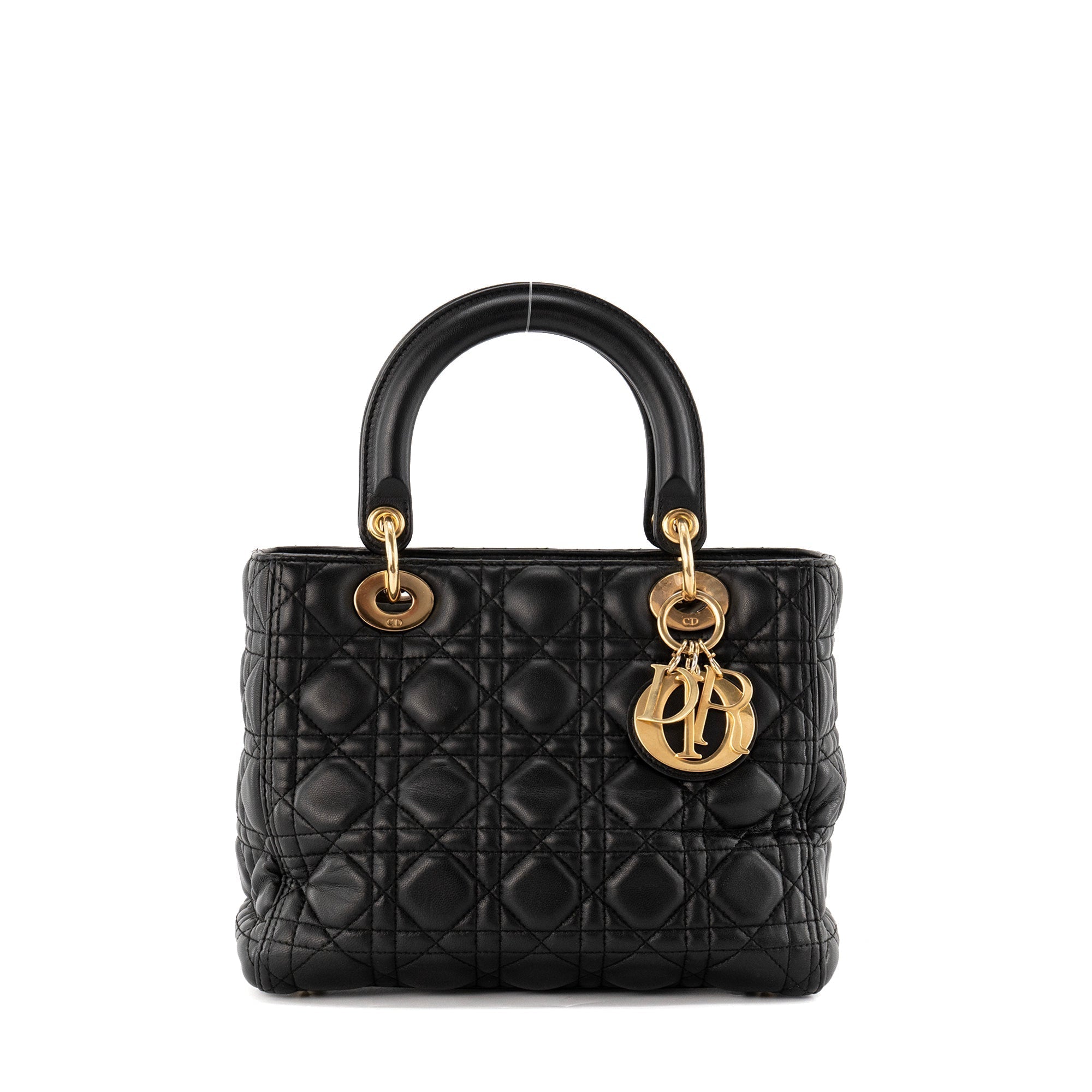 DIOR - Lady Dior medium Dior handbag in vintage black cannage black leather