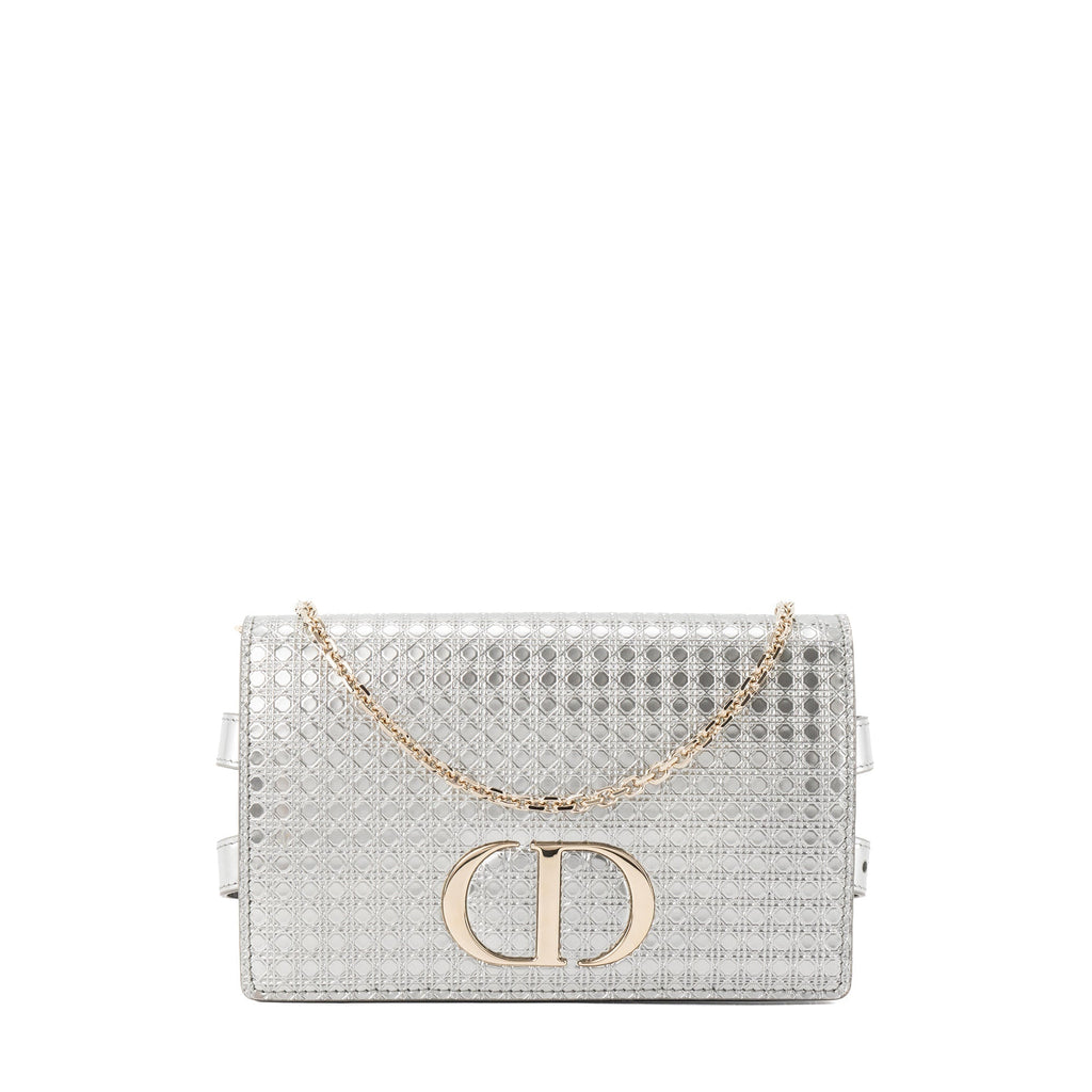 DIOR - Montaigne Pouch handbag in silver micro cannage leather