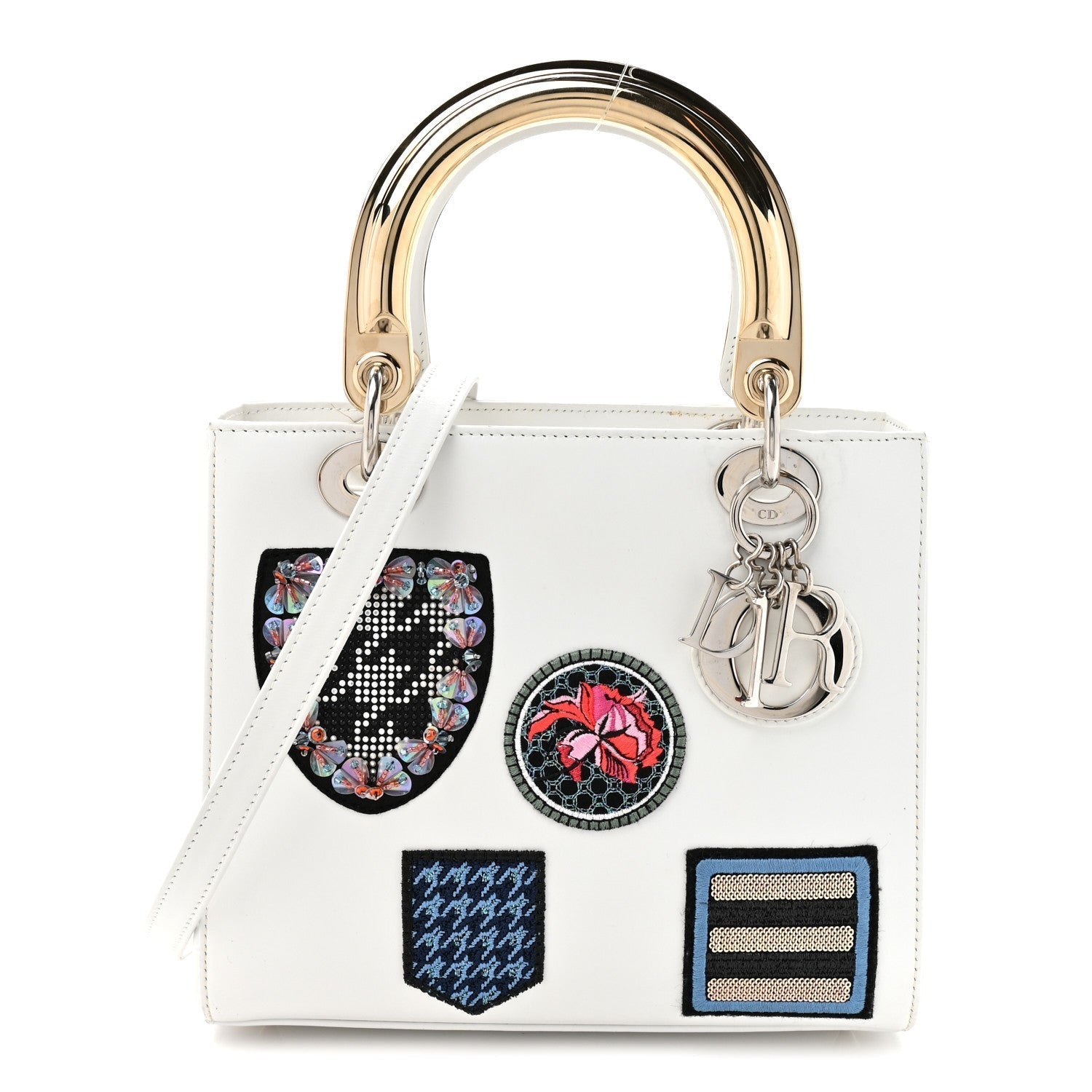 Calfskin Patch Embellished Medium Lady Dior White