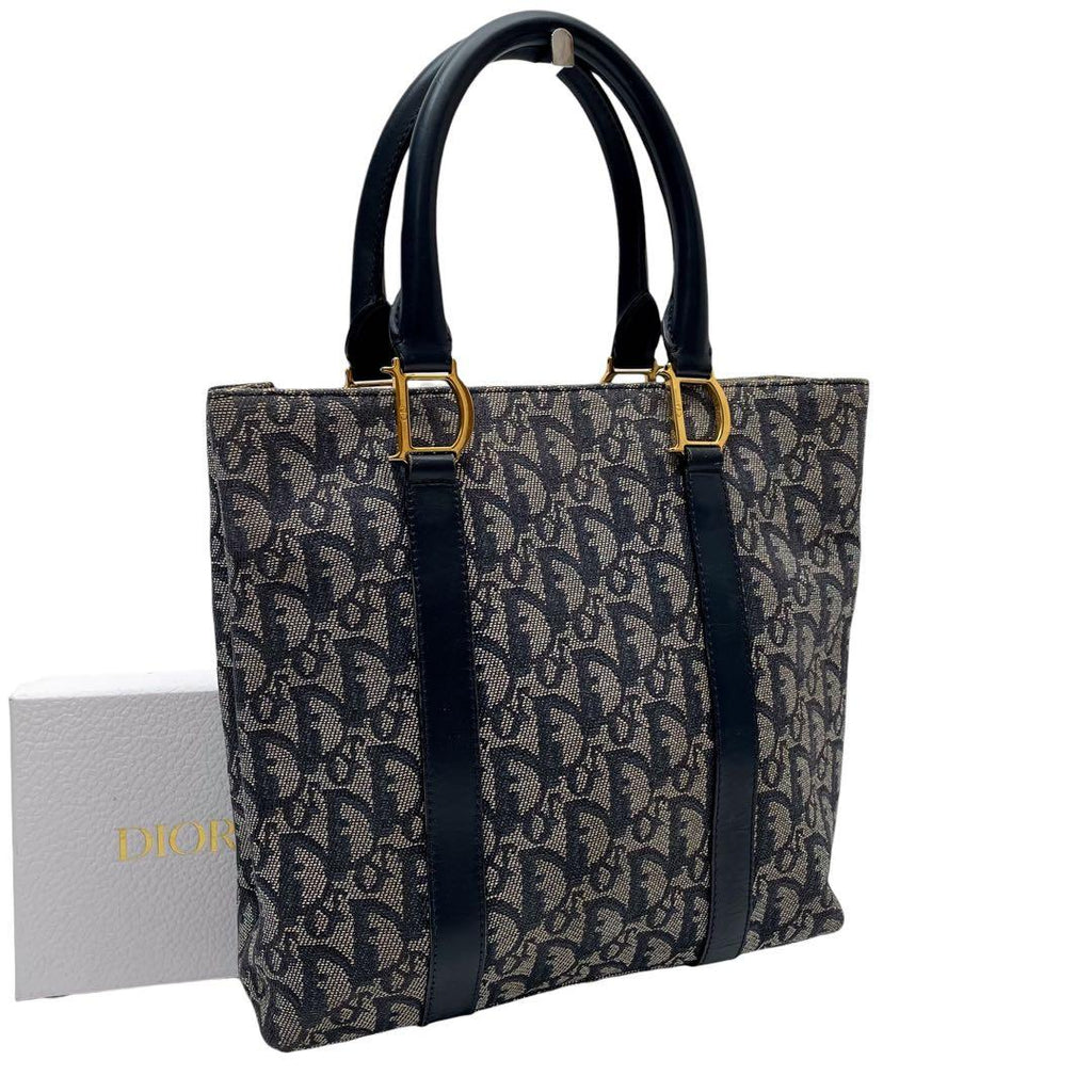 Dior Trotter Canvas Leather Hand Tote Navy
